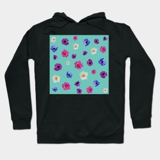 Floral Pattern Teal Background Hoodie